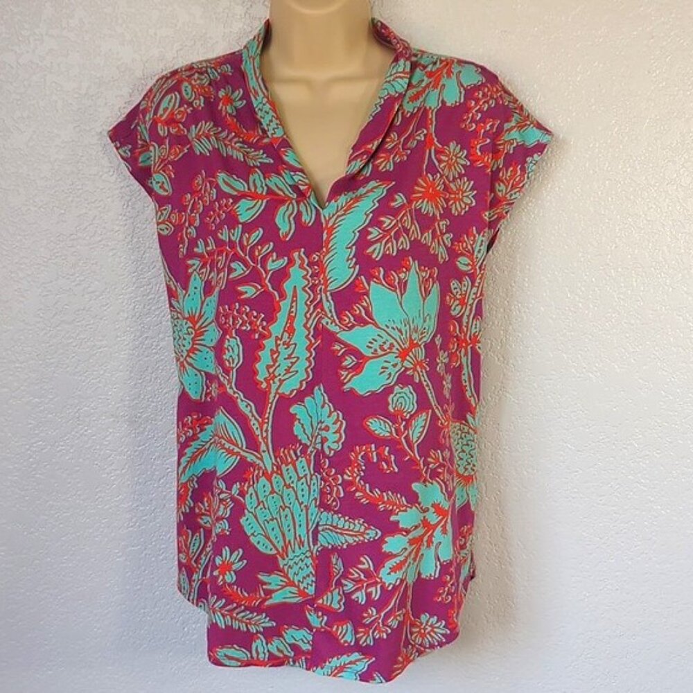 Soft Surroundings Size M Blouse Twillight Luau Printed Tunic Dolman Sleeve